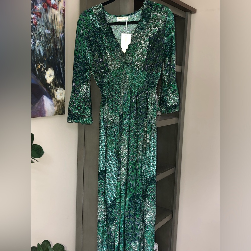 Boho Green Maxi Dress NWOT Size L